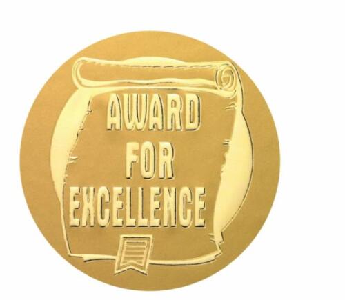 Metallic embossed 'Award for excellence' sticker